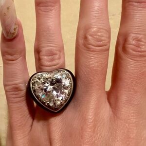 Vintage Heart Ring - Crystal Heart with Rhinestones Black Setting